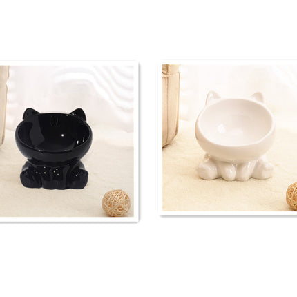 Ceramic Cat Bowl with Oblique Mouth Neck Guard – Elevated Cat & Dog Feeding Bowl