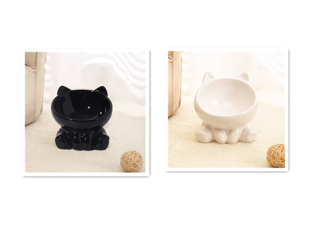 Ceramic Cat Bowl with Oblique Mouth Neck Guard – Elevated Cat & Dog Feeding Bowl