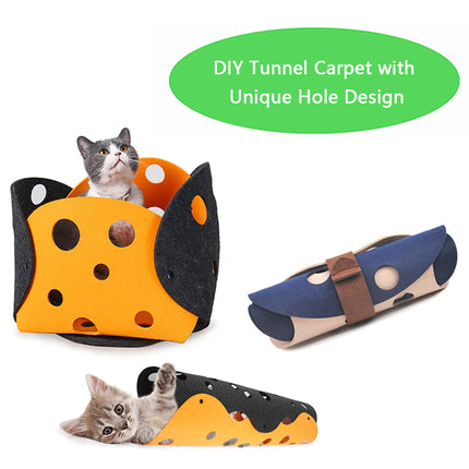 Collapsible Felt Cat Tunnel Toy – Deformable Interactive Cat Play Tunnel & Nest with Peek Holes
