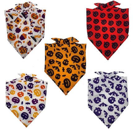 Halloween Pet Bandana Triangle Scarf for Dogs & Cats, Polyester Saliva Towel with Festive Prints