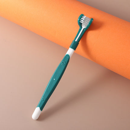 Three-Sided Pet Toothbrush for Dogs & Cats, Soft Bristle Oral Cleaning Brush