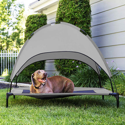 Pet Outdoor Covered Loft Bed with Sunshade Tent – Elevated Camp Bed for Dogs & Cats