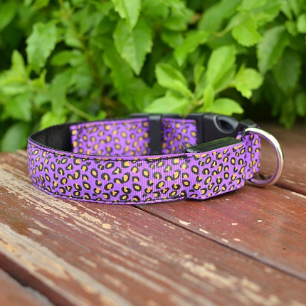 LED Safety Dog Collar – Adjustable Nylon Leopard Print Pet Collar