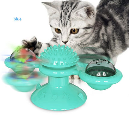 Cat Rotating Windmill Interactive Toy with Suction Base, Catnip & Teeth Grinding Balls