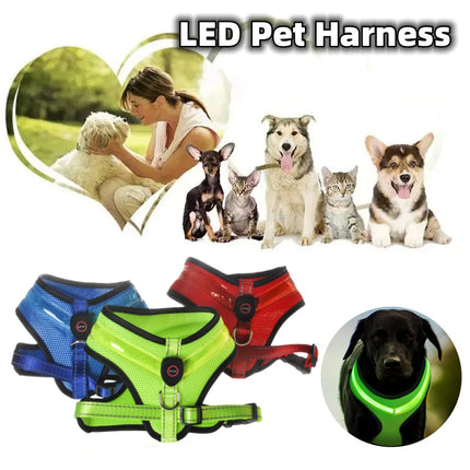 LED Luminous Dog Harness USB Charging Chest Strap Vest Pet Safety Reflective Harness for Puppy and Large Dogs