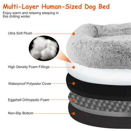 Foldable Human-Size Dog Bed with Pillow & Blanket – Plush Napping Bed for Pets, Kids & Adults (71"x45"x10", Grey)