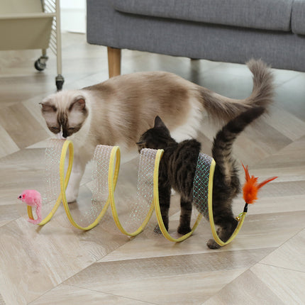 Foldable Cat Play Tunnel with Mouse & Feather | Interactive Kitten Tunnel Toy Set