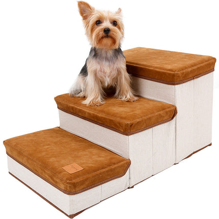 Foldable Storage Pet Dog Stairs with Cushioned Steps – Flannel & Cotton, 25KG Load Capacity