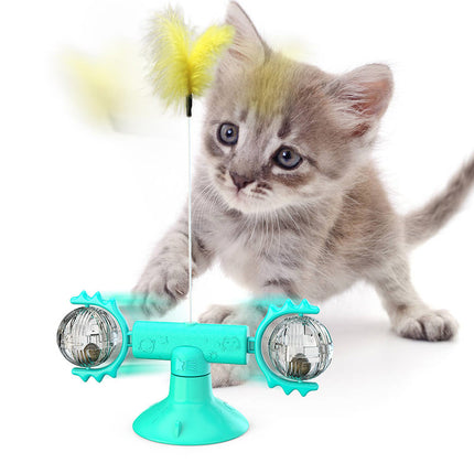 Cat Rotating Windmill Interactive Toy with Suction Base, Catnip & Teeth Grinding Balls