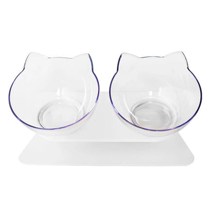 15° Adjustable Cat Bowl with Transparent PC Dish – Single or Double Feeding Bowl for Cats