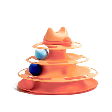 Cat Space Tower Play Board with Feather Teaser & Rolling Balls | Interactive Multi-Layer Cat Toy