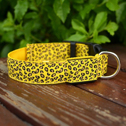 LED Safety Dog Collar – Adjustable Nylon Leopard Print Pet Collar