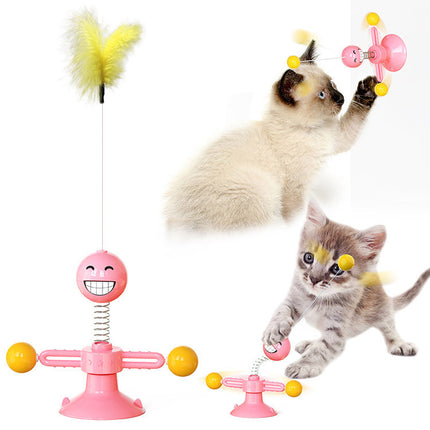 Cat Rotating Windmill Interactive Toy with Suction Base, Catnip & Teeth Grinding Balls