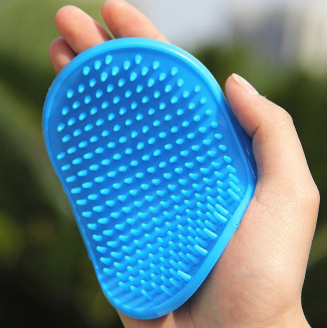 Oval Rubber Pet Bath Brush – Handheld Massage & Grooming Brush for Dogs & Cats