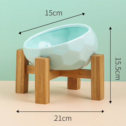Ceramic Pet Feeding Bowl – Oblique Mouth Cat & Dog Bowl with Optional Rack