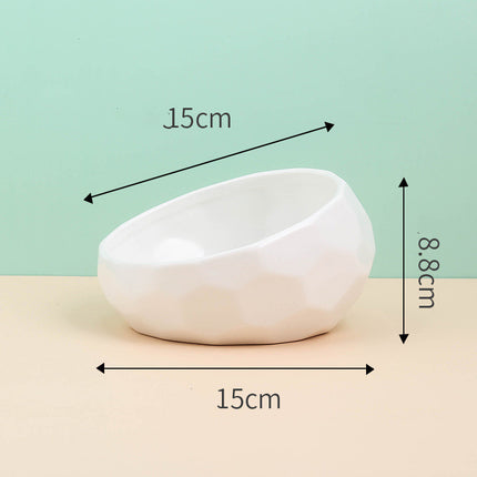 Ceramic Pet Feeding Bowl – Oblique Mouth Cat & Dog Bowl with Optional Rack