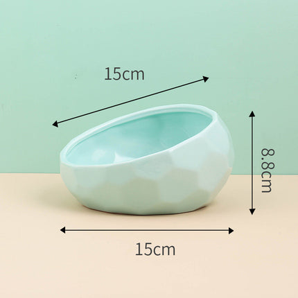 Ceramic Pet Feeding Bowl – Oblique Mouth Cat & Dog Bowl with Optional Rack