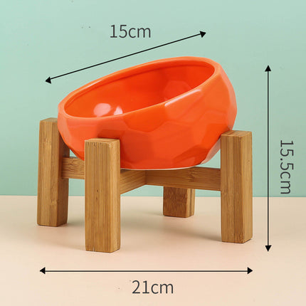 Ceramic Pet Feeding Bowl – Oblique Mouth Cat & Dog Bowl with Optional Rack