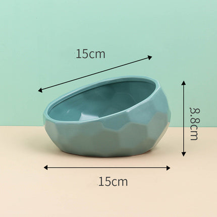 Ceramic Pet Feeding Bowl – Oblique Mouth Cat & Dog Bowl with Optional Rack