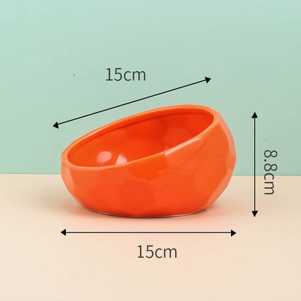 Ceramic Pet Feeding Bowl – Oblique Mouth Cat & Dog Bowl with Optional Rack