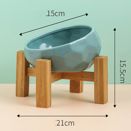Ceramic Pet Feeding Bowl – Oblique Mouth Cat & Dog Bowl with Optional Rack