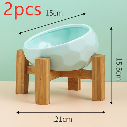 Ceramic Pet Feeding Bowl – Oblique Mouth Cat & Dog Bowl with Optional Rack