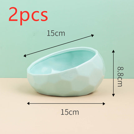 Ceramic Pet Feeding Bowl – Oblique Mouth Cat & Dog Bowl with Optional Rack