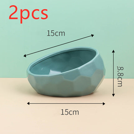 Ceramic Pet Feeding Bowl – Oblique Mouth Cat & Dog Bowl with Optional Rack