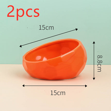 Ceramic Pet Feeding Bowl – Oblique Mouth Cat & Dog Bowl with Optional Rack