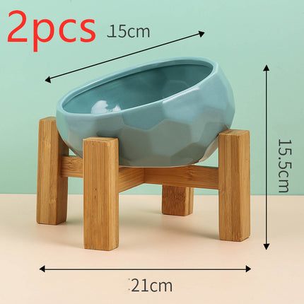 Ceramic Pet Feeding Bowl – Oblique Mouth Cat & Dog Bowl with Optional Rack