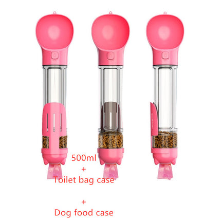 3-in-1 Portable Dog Water Bottle Feeder with Food Box & Garbage Bag for Outdoor Travel