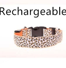 LED Safety Dog Collar – Adjustable Nylon Leopard Print Pet Collar