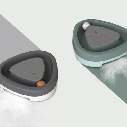 Interactive Cat Triangle Turntable Sounding Toy with Feather – Self-Play Cat Scratcher Toy