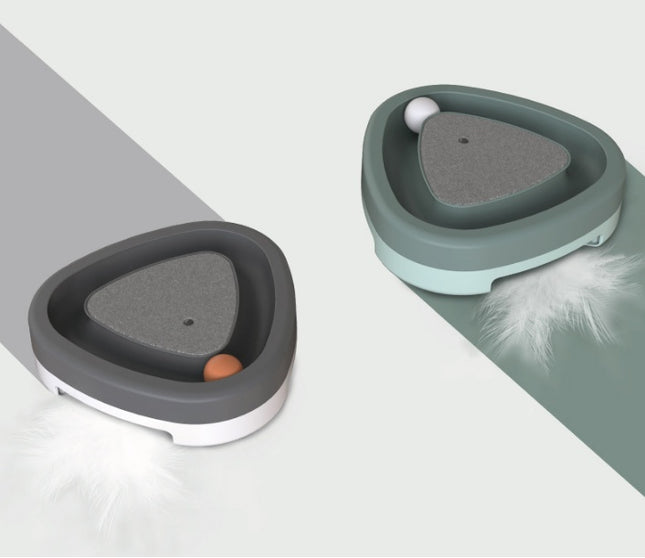 Interactive Cat Triangle Turntable Sounding Toy with Feather – Self-Play Cat Scratcher Toy