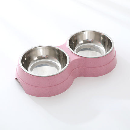 Double Pet Food & Water Bowl – Stainless Steel Feeding Dish for Cats, Puppies & Small Dogs