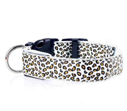 LED Safety Dog Collar – Adjustable Nylon Leopard Print Pet Collar