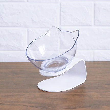 Transparent Cat Double Bowl with 15° Tilt – Elevated Neck Protection Feeding Bowl for Cats & Dogs