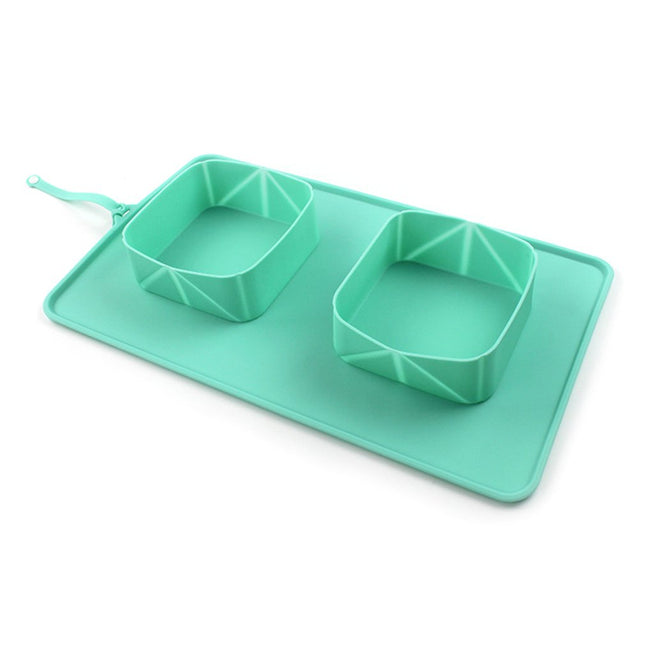 Portable Silicone Folding Double Pet Bowl with Storage Bag for Dogs & Cats