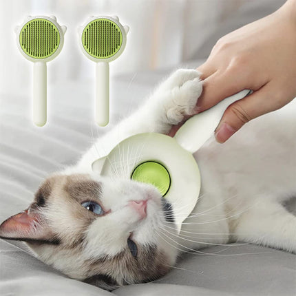 Pet Hair Cleaner Grooming Brush with One-Touch Release Button – Stainless Steel Comb for Cats & Dogs