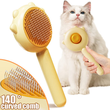 Pet Hair Cleaner Grooming Brush with One-Touch Release Button – Stainless Steel Comb for Cats & Dogs