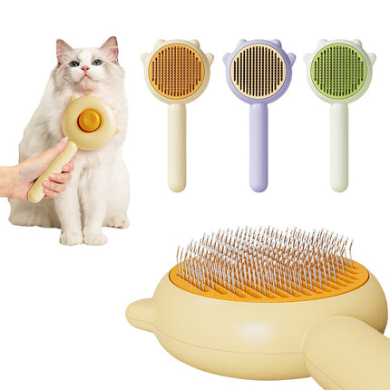 Pet Hair Cleaner Grooming Brush with One-Touch Release Button – Stainless Steel Comb for Cats & Dogs