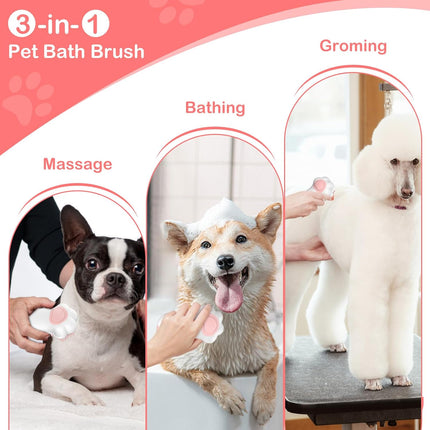 3-in-1 Soft Silicone Pet Bath Brush with Shampoo Dispenser for Dogs & Cats