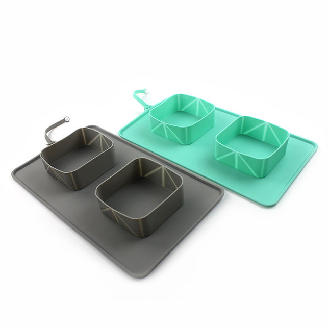 Portable Silicone Folding Double Pet Bowl with Storage Bag for Dogs & Cats
