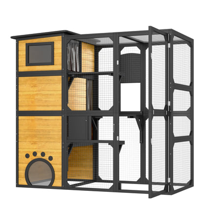 GO Large Outdoor Cat Catio 4-Tier Weatherproof Cat Enclosure with Platforms & Resting Rooms – Brown