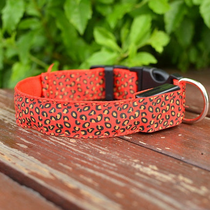 LED Safety Dog Collar – Adjustable Nylon Leopard Print Pet Collar