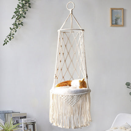 Macrame Hanging Cat Bed – Wall Hanging Macrame Cat Hammock Swing for Indoor Cats
