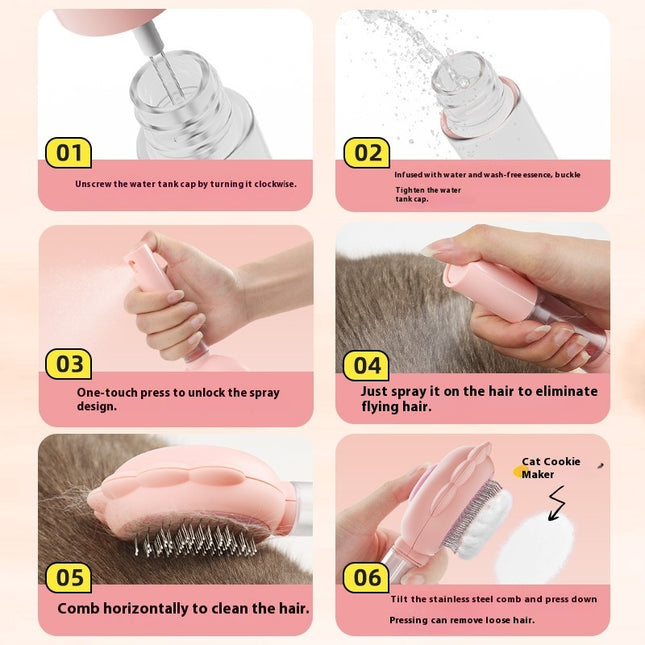 2 in 1 Self-Cleaning Cat Grooming Brush with Spray Hair Remover Comb