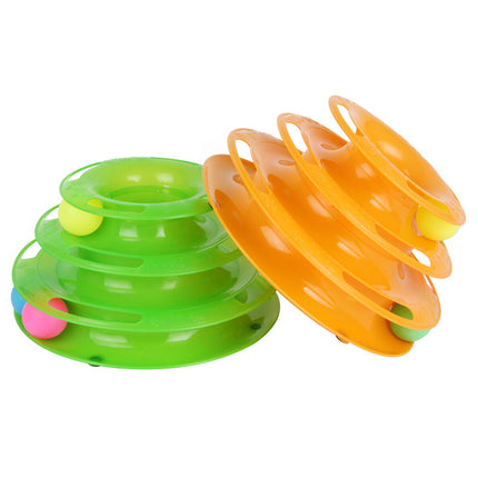 Pet Cat Crazy Ball Disk Interactive Toy 3-Level Track Amusement Play Tower