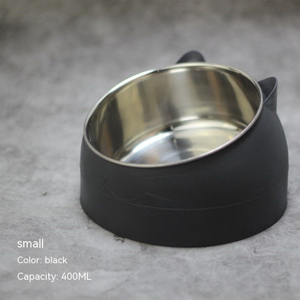 Stainless Steel Cat & Dog Double Bowl with Automatic Water Refill – Oblique Mouth Cervical Protection Pet Feeding Basin