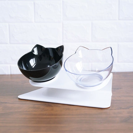 Non-Slip Double Cat Bowl with Raised Stand, 15° Tilted Transparent Cat Head Feeder for Cats & Small Dogs
